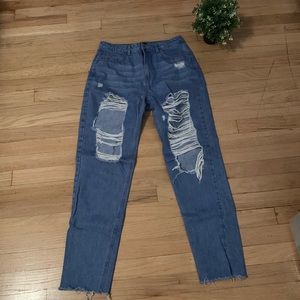 Missguided blue jeans extreme ripped size 6